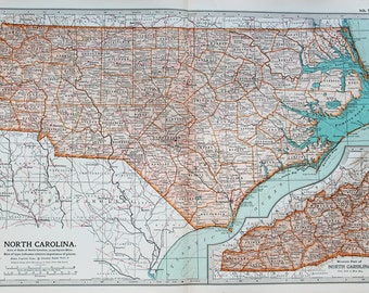 Antique Map : North Carolina, USA, US State Map. Encyclopedia Britannica, 1890s (78)