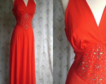 1970s disco floor length gown