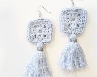 Blue Tassel Statement Earrings
