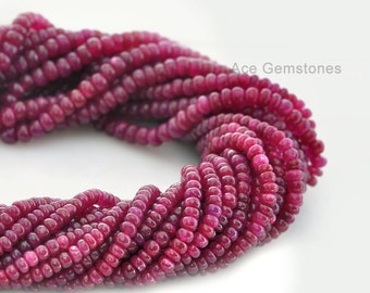 Ruby Smooth Rondelle Semiprecious Wholesale Gemstone Beads A+ Grade, 3-4 mm, 36 cm Strand