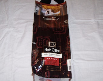 Go green Eco Friendly Wine or liqueor Gift Bag made with Recycled Coffee Bags One of a Kind