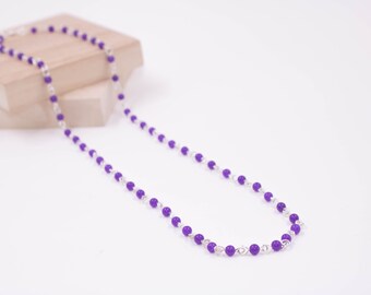 Amethyst Link Necklace // Boho Necklace // Purple Stone Bead Necklace // Silver Link Necklace // Long Beaded Necklace // Handmade Necklace