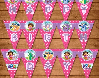 Dora The Explorer Printable Banner Pink - Dora Birthday Party Banner -- Dora The Explorer Party Favors -- Dora The Explorer Birthday Banner