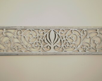 Farmhouse Wall Decor Fleur De Lis Grille ~ A carved wood panel with Shabby Chic ~ Reclaimed rustic art ~ Architecture Art Fretwork