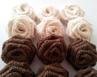 Small burlap Flowers, Small Burlap Roses, Brown Burlap Roses ,Oyster Burlap Roses,Rustic Wedding decor,Brown Burlap,Mini burlap flowers
