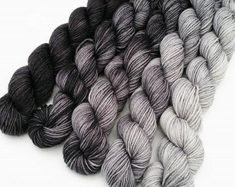 Mini skeins gradient sock yarn - Grayscale hand dyed