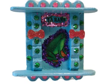 Loteria La Rana Nicho, Frog Magnet, Loteria Card, Mexican Wood Nicho, Mexican Kitsch, Mexican Folk Art, Loteria Party Favor, Loteria Magnet