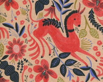 Folk Horse - Coral Cotton/Linen CANVAS - Les Fleurs - Anna Bond Rifle Paper Co - Cotton + Steel - 8011-12 Per Half Yard