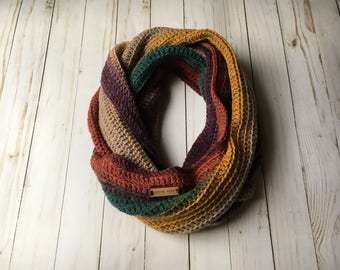 Hilltop Scarf, Gemstones - crocheted scarf - infinity scarf - ombre infinity scarf - spring scarf - crochet womens scarf - vegan scarf