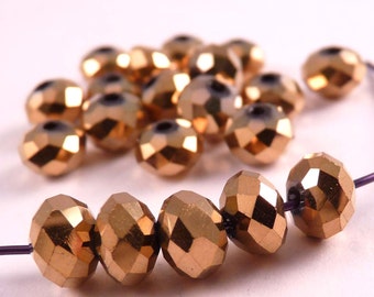 Crystal Beads Gold Metallic Rondelles Gold Beads Gold Crystal Beads Metallic Beads Spacer Beads