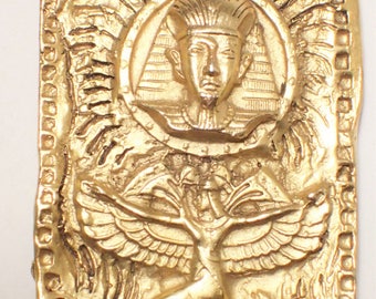 Egyptian Revival Pharaoh Winged Isis Gold Tone Brooch