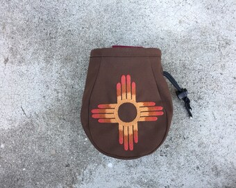 Chalk bag rock climber Hand Embroidered zia symbol geometric native tribal
