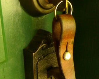 Leather Keychain / Key Fob - Vintage Swiss Military Leather Key chain - Stocking Stuffer