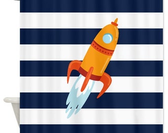 rocket ship shower curtain