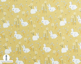 Fabric Bio Jersey Birch White Bunny, hare