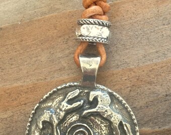 Leather Necklace with Pewter Horse Pendant, Equestrian, Equestrian Necklace, Gift for Her, Cowgirl, Crystal Bead, Running Horses