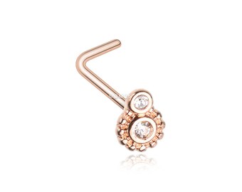 Rose Gold Steampunk Sparkle Gear L-Shaped Nose Ring