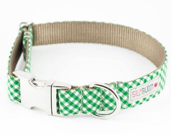 Green Gingham Dog Collar