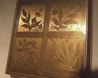 Vintage Elgin American Compact with Mirror, Engraved Floral Powder Case