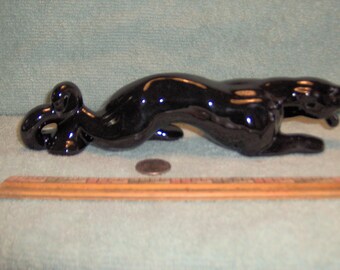 Black Panther Jaguar Cat in Beautiful Glassy Black Finish Made of Ceramic