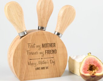 Engraved Wooden Mother's Day 3 Piece Cheese Knife Set