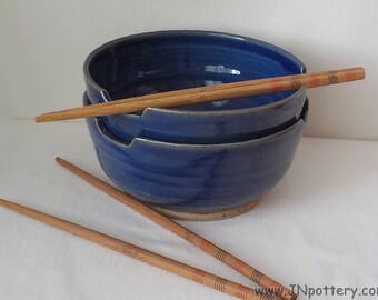 Ceramic Noodle Bowls - Stoneware Chopstick Dishes - Set of Two - Soup Servers - Pair of Rice Bowls - Ready to Ship - Deep Cobalt Blue b398