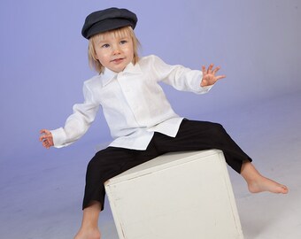 Ring bearer newsboy outfit Baby boy linen suit Rustic wedding boy outfit Baby boy pants shirt newsboy hat Baby boy rustic outfit Photo prop