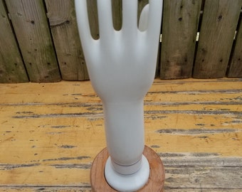 Vintage Porcelain Rubber Glove Mold on wood stand 1980's