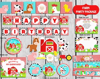 Farm Party Package INSTANT DOWNLOAD,Farm Party Decorations,Farm Old Mcdonald Birthday,Farm Barnyard Party Supplies, Animals Party Package