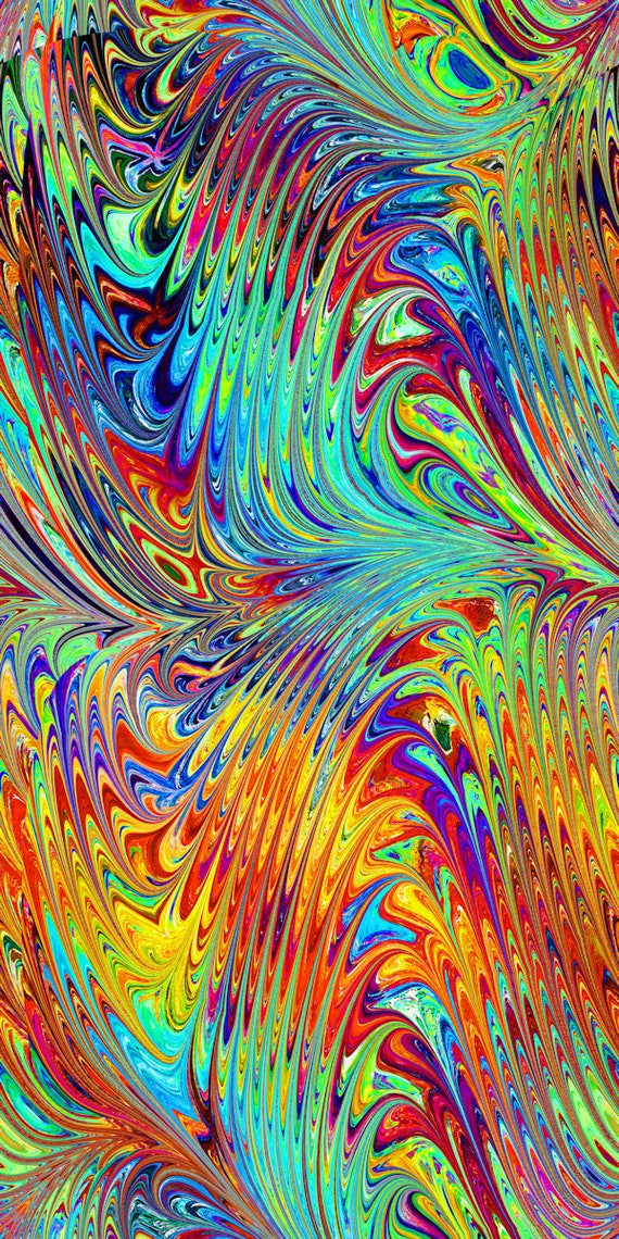 Artist Hand Created Lycra Knit Fabric Marble Paint Strokes Athletic Dance Swimwear Swim Suit