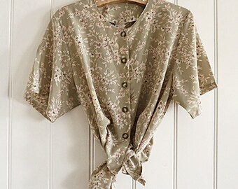 Vintage Sage Green Floral Blouse