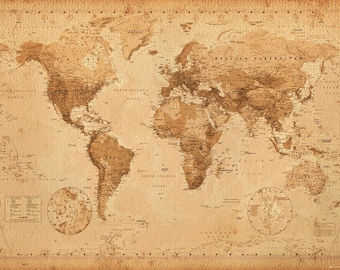 Antique Vintage Style World Map Poster