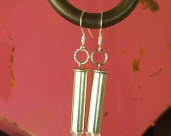 Dangle .22 Magnum Nickel Bullet Earrings - Clear Beads