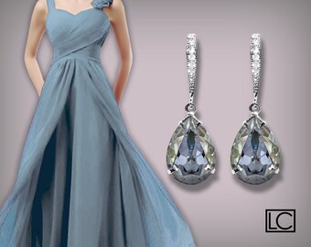 Blue Shade Crystal Earrings Swarovski Rhinestones Blue Earrings Silver Dusty Blue Bridesmaids Earrings Teardrop Earrings Wedding Jewelry