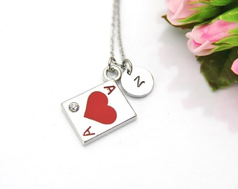 Ace of Club Necklace, Ace Card Charm, Play Card Ace of Heart Charm, Poker Charm, Poker Player Gift, Personalized Gift, Best Friend Gift, N31