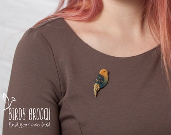 Cute Bird Brooch Pin Birdy Brooch Pin Kawaii Bird Handmade Cute Bird Pin Bird Lovers gift Brown bird brooch Golden bird pin Present gift