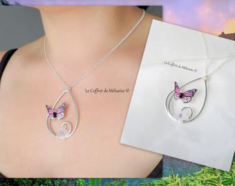 Purple and light pink butterfly "Emya" necklace