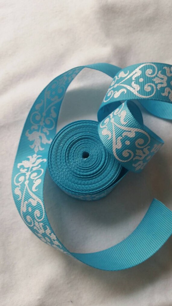 Aqua and white Ribbon Grosgrain Ribbon Bow Making Ribbon