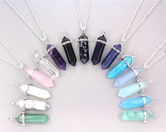 Healing Crystal Choker Necklace. Silver Chain Choker. 90s Grunge Choker. Chain Necklace. Gemstone Choker Necklace. Boho Hippie Crystal Point