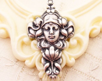 Large Antique Silver Ox Victorian Art Nouveau Female Goddess Stamping Pendant – 2