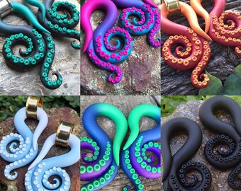 Choose Your Color Tentacles - Earrings for Stretched Lobes - Gauges