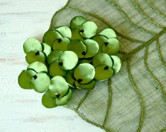 New color- Hydrangea Blossoms- Satin flowers, sew on flower appliques, fabric flowers, floral embellishments for crafts (10 pcs)- MOSS GREEN