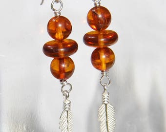 genuine amber earrings on 925 Silver
