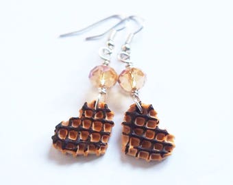 Food Earrings Waffle Earrings ( chocolate miniature food polymer clay food waffle kawaii earrings miniature waffle food jewellery mini food)