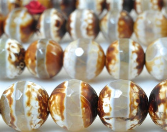 32 pcs of Tibetan Agate,Retro Agate OneLine faceted round beads in 12mm
