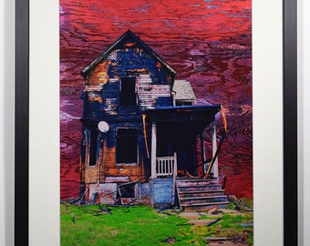 Detroit Photography, Photo Montage, Fine Art Print, Wall Art, Home Decor, Abandoned House, Decay, Architecture, Vacant Places