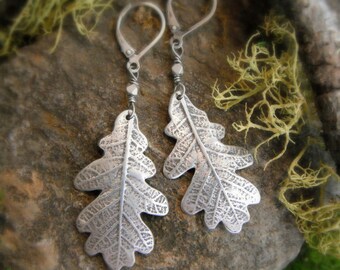 Oak Leaf Earrings - Woodland Leaf Earrings - Real Leaf Earrings - Silvan Leaves - Artisan Fine Silver