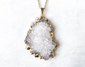 Gift for Her Amethyst Stalactite Necklace - Crystal Necklace Amethyst Jewelry Natural Stone and Crystal - Christmas Gift - Amethyst Flowe