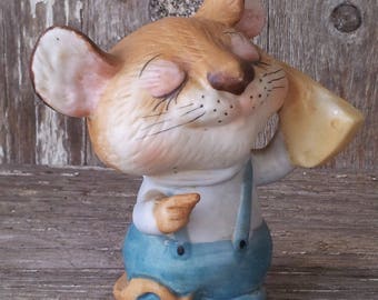 Homco porcelain mouse with cheese figurine
