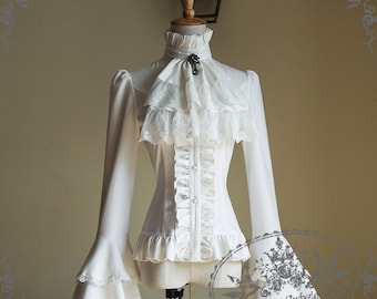 Gothic Pirate Lolita Wide Double Layer Cuffs Blouse&Jabot